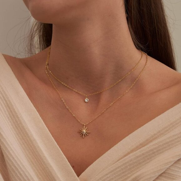 Diamond Necklaces for Women, Dainty 14k Gold/Sterling Silver Choker Necklace Sim - Picture 3 of 7